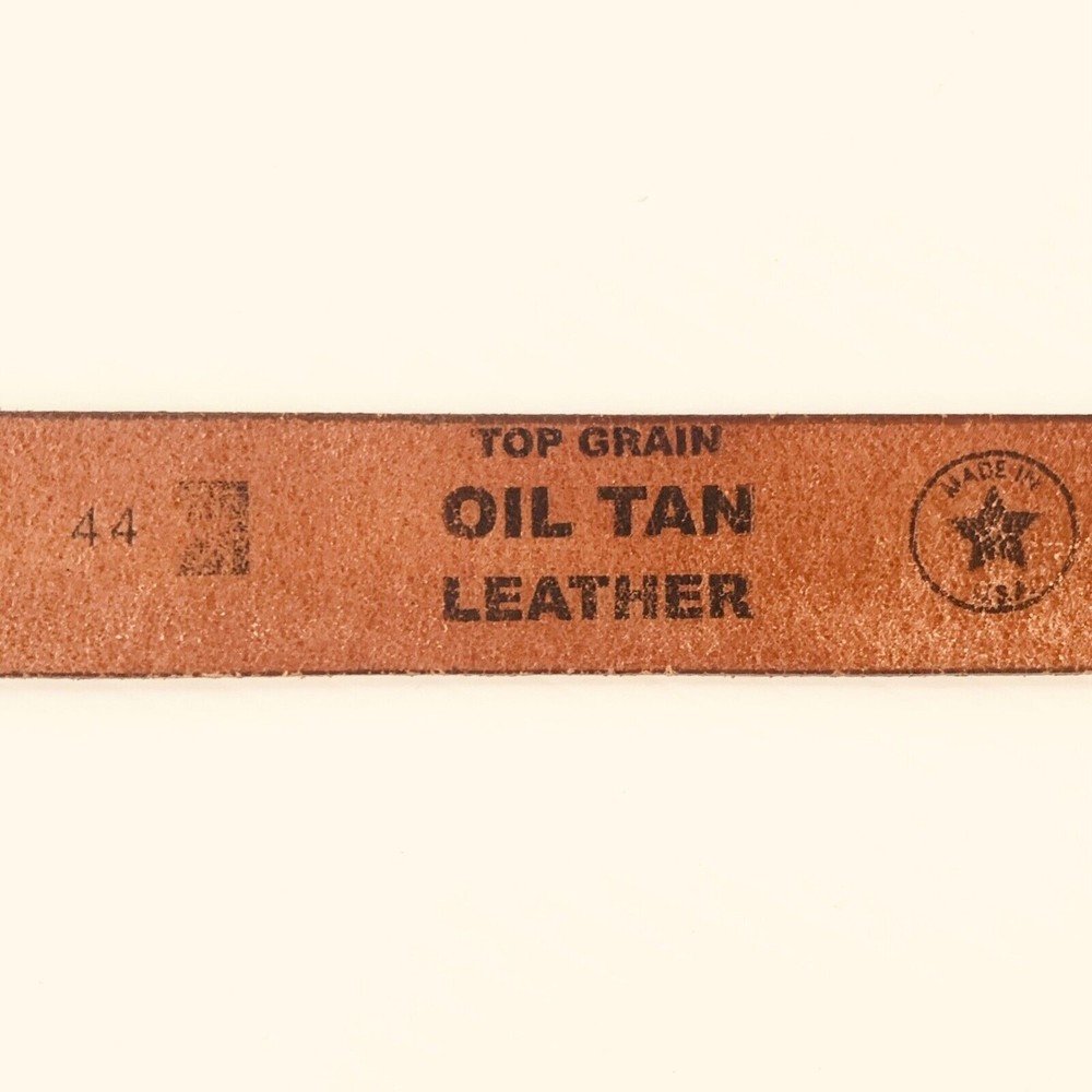 Men’s Belt Sz 44 Top Grain Oil Tanned Leather Brown Brass Buckle 1-1/8” Wide - Picture 11 of 11